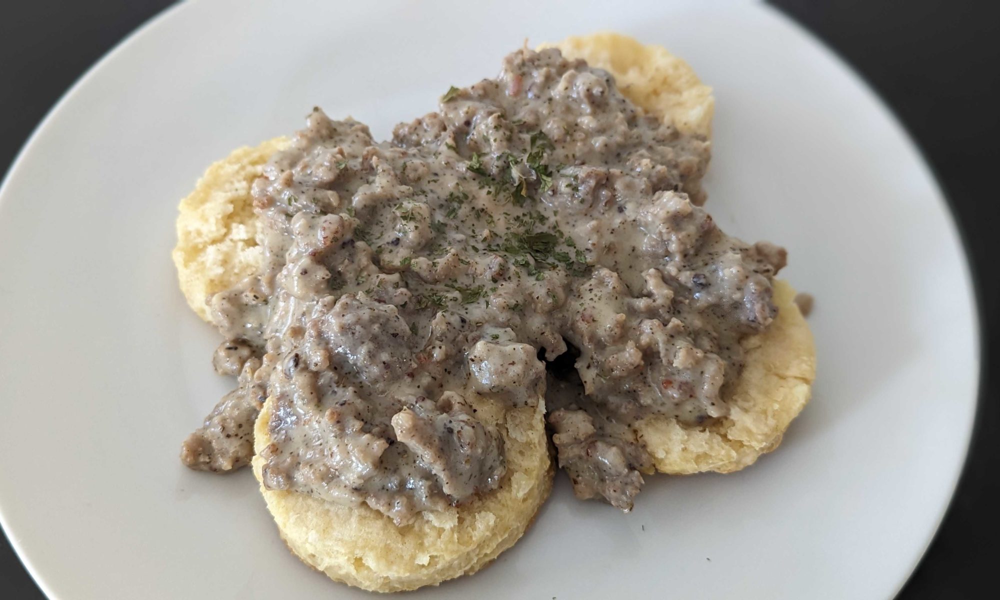 photo of biscuits with sausage gravy